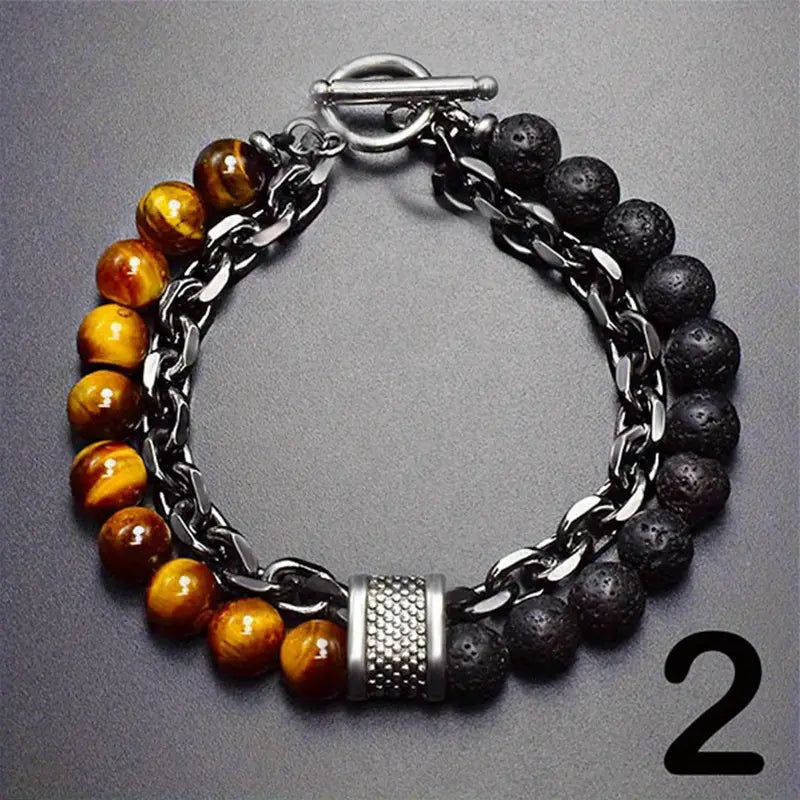 Pulsera Acero Pulido con Piedras Tigre