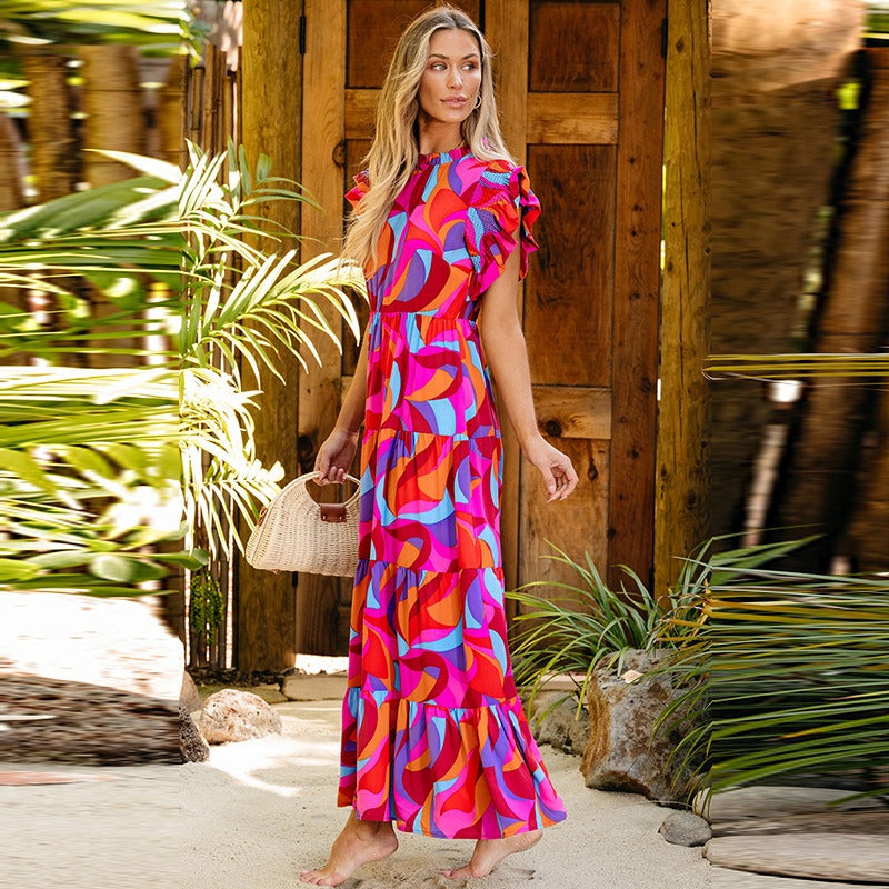 Vestido maxi fluido con volantes feminino - Vestiria