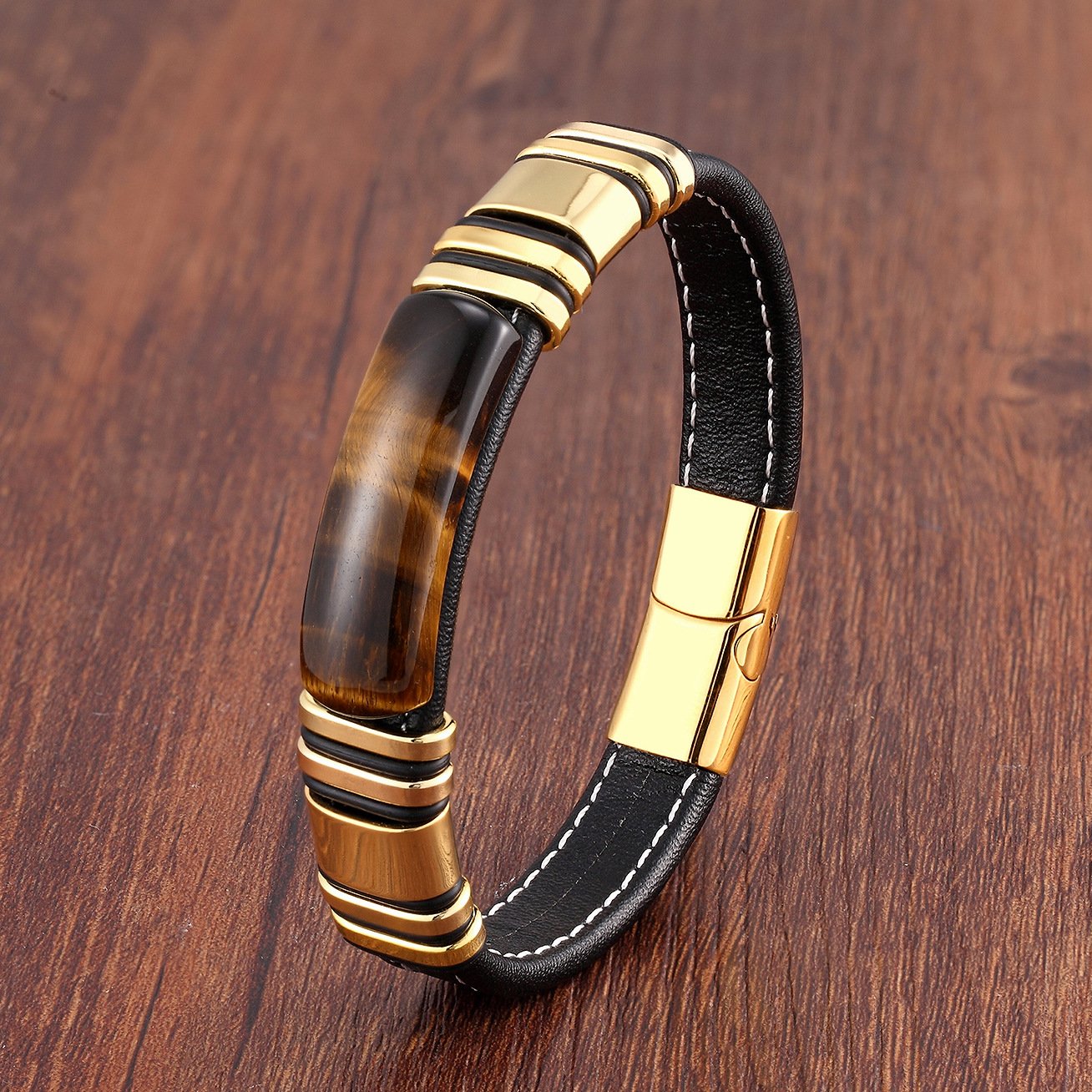 Pulsera Hombre Cuero Acero Inoxidable Moderna