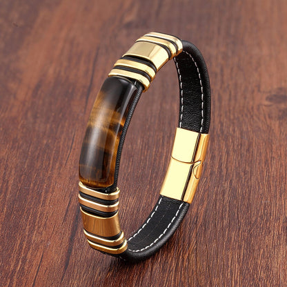 Pulsera Hombre Cuero Acero Inoxidable Moderna