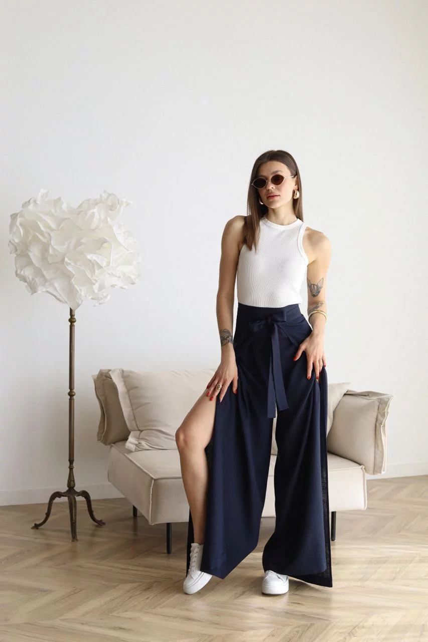 Pantalones Lino Amplios Mujer