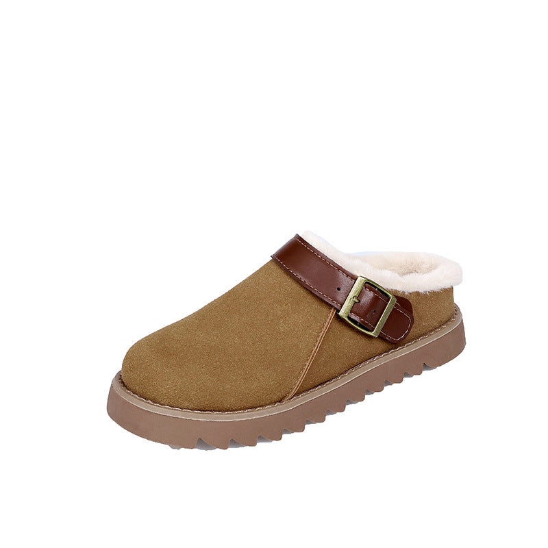 Mules Mujer Peluche Suaves con Hebilla