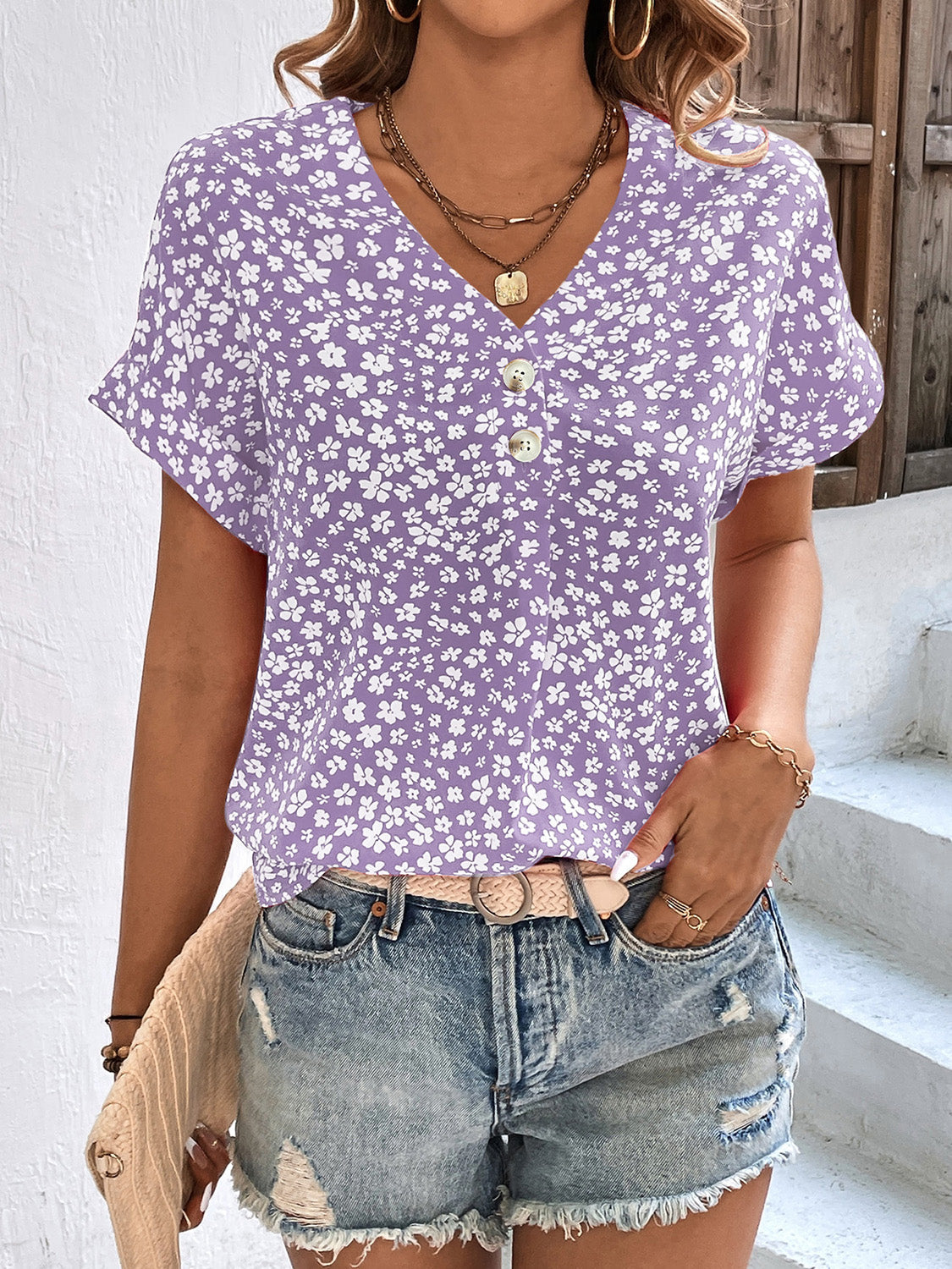 Blusa Florales Verano Manga Corta
