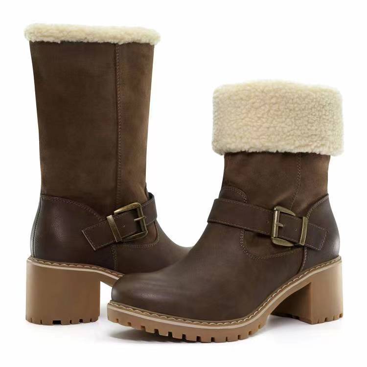 Botas Mujer Tacón Grueso Cuero Suave