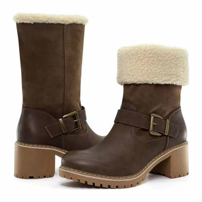 Botas Mujer Tacón Grueso Cuero Suave