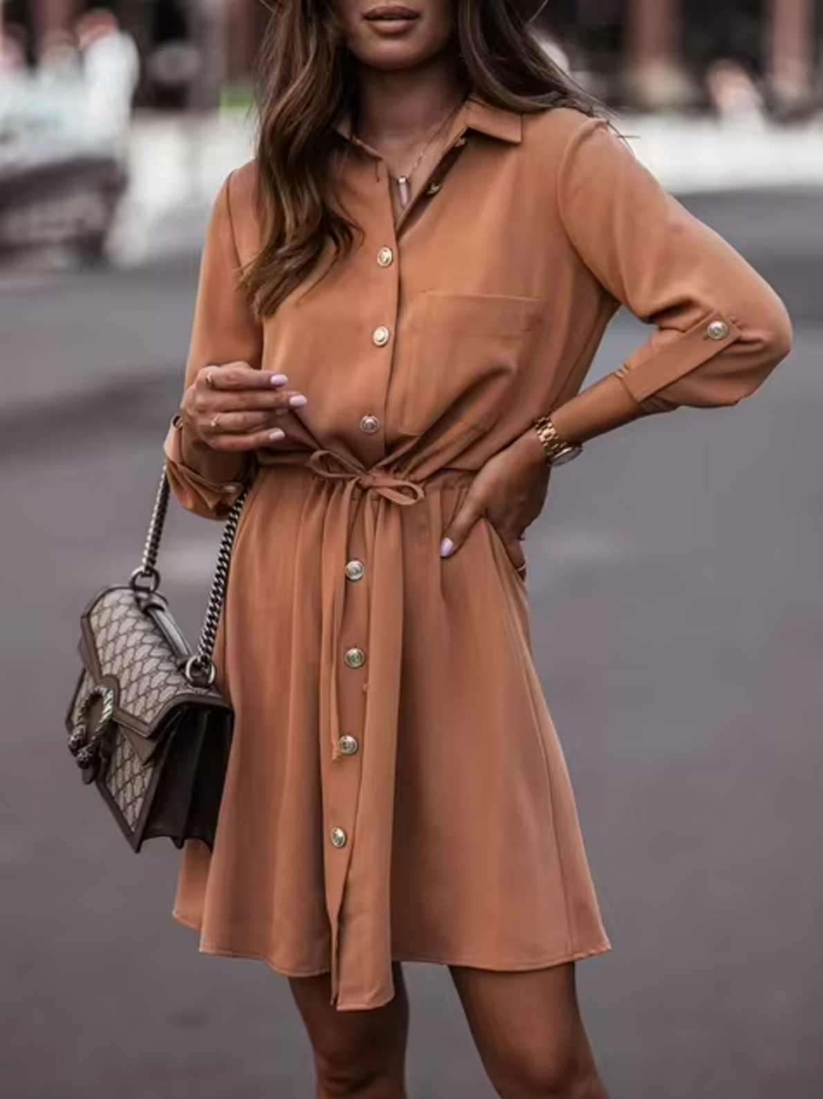 Vestido Elegante Manga Larga Botones