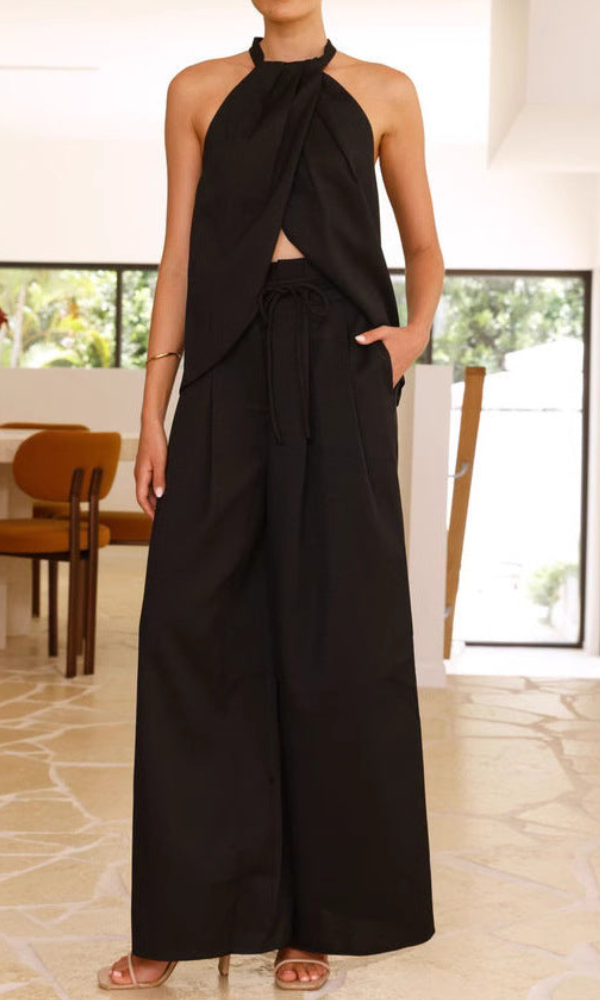 Conjunto de verano femenino sin mangas y pantalón ancho