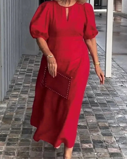 Vestido Largo Estampado con Mangas Rizadas