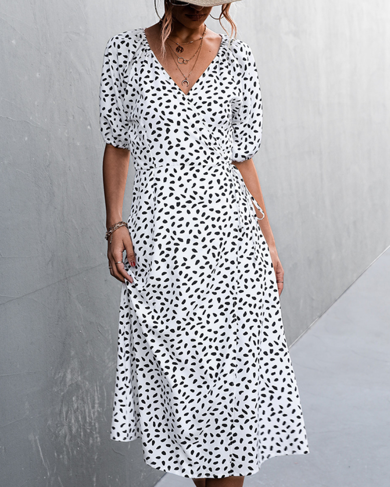Vestido Leopardo Midi Elegante Cuello V - Vestiria