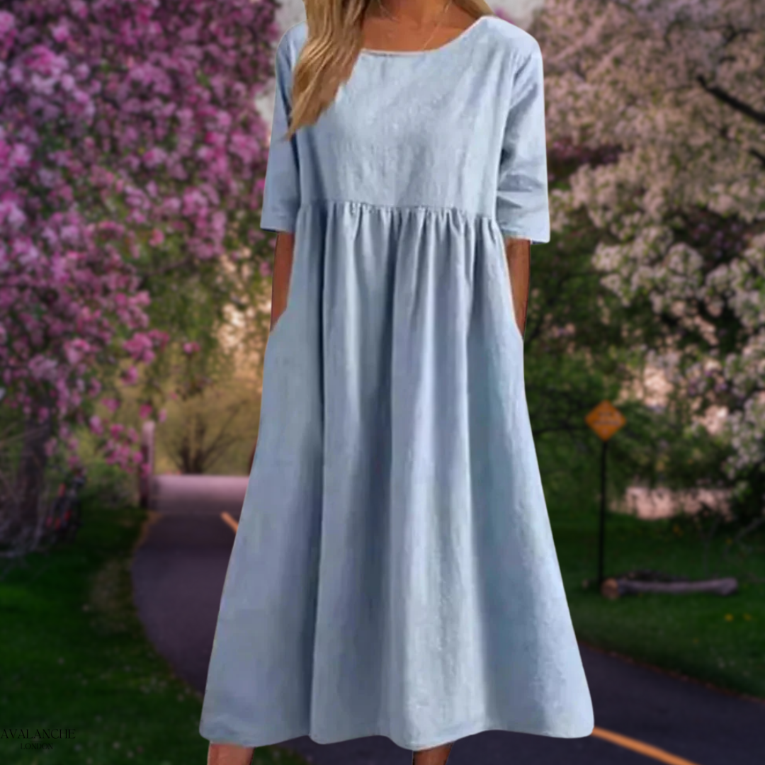 Vestido Midi Ligero de Verano con Mangas Cortas