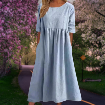 Vestido Midi Ligero de Verano con Mangas Cortas