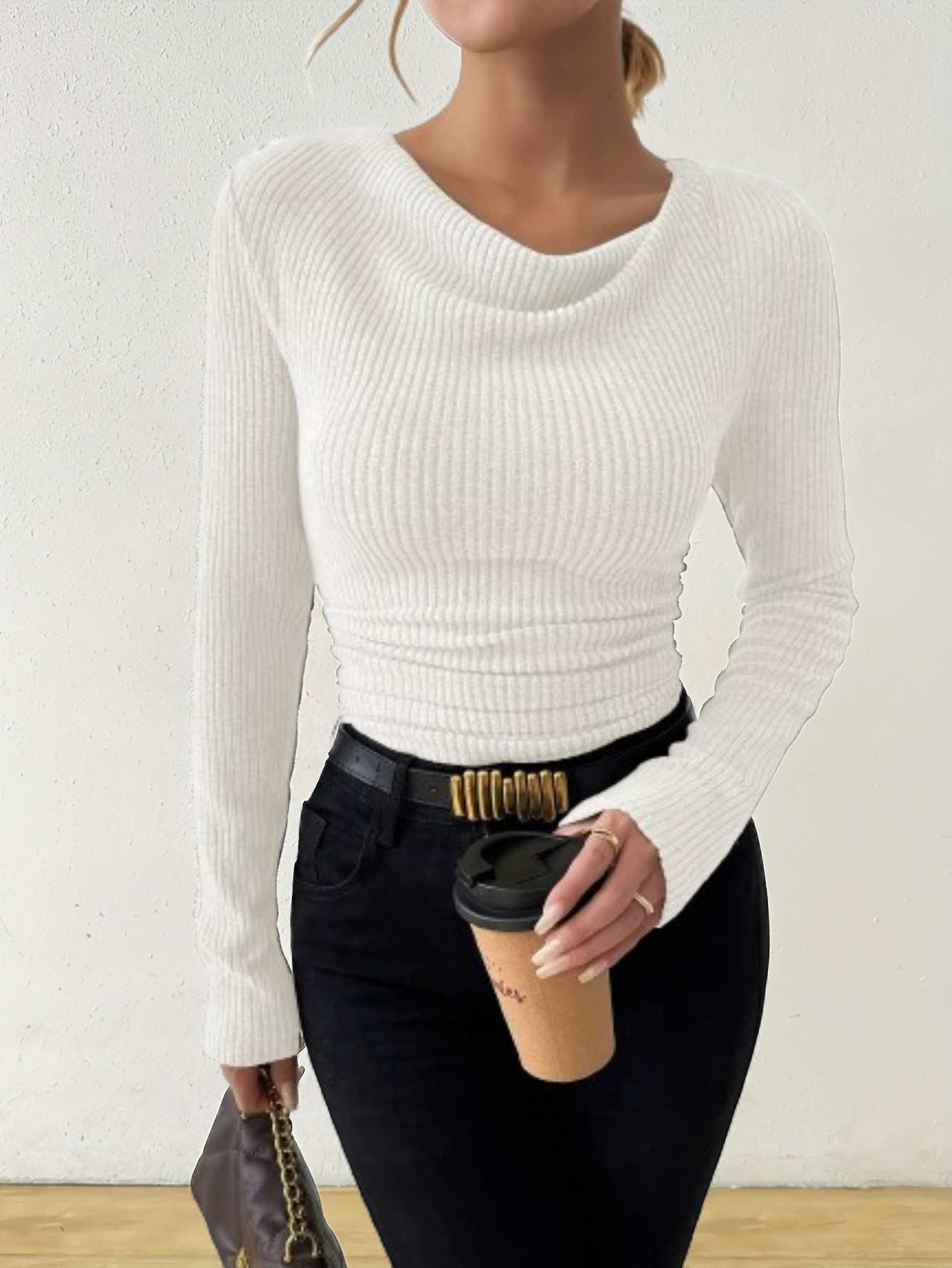 Top Mujer Acanalado Elegante Manga Larga