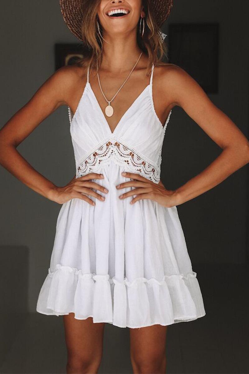 Vestido Corto de Encaje sin Mangas Estilo Boho - Vestiria
