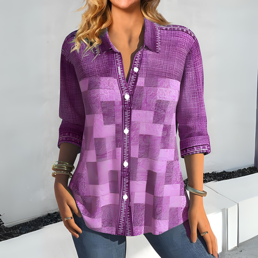 Blusa Cuadros Elegante Abotonada Mujer