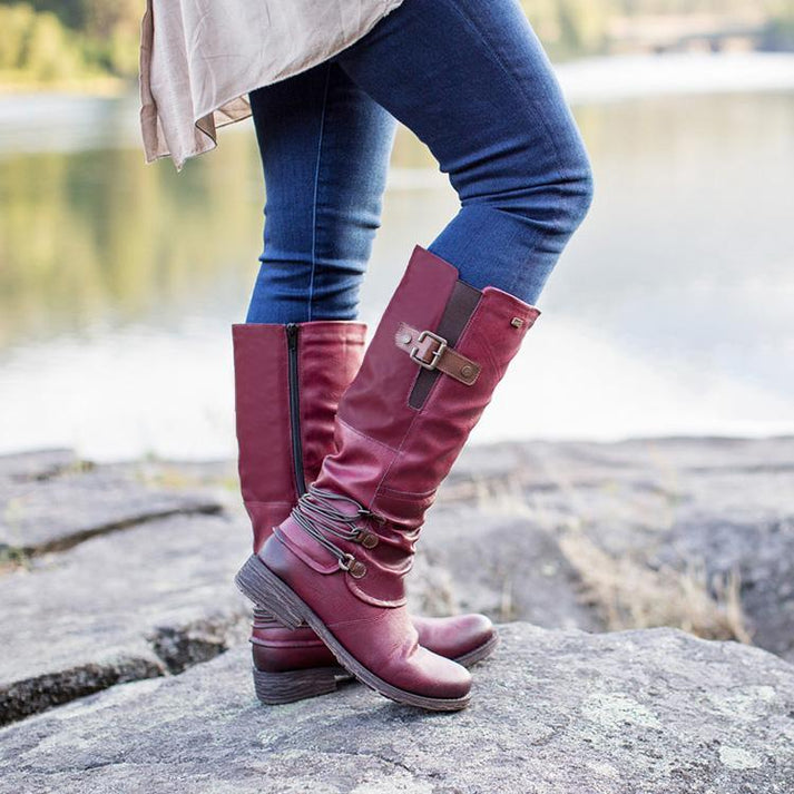 Botas Vaqueras Cuero Sintético Alto Mujer