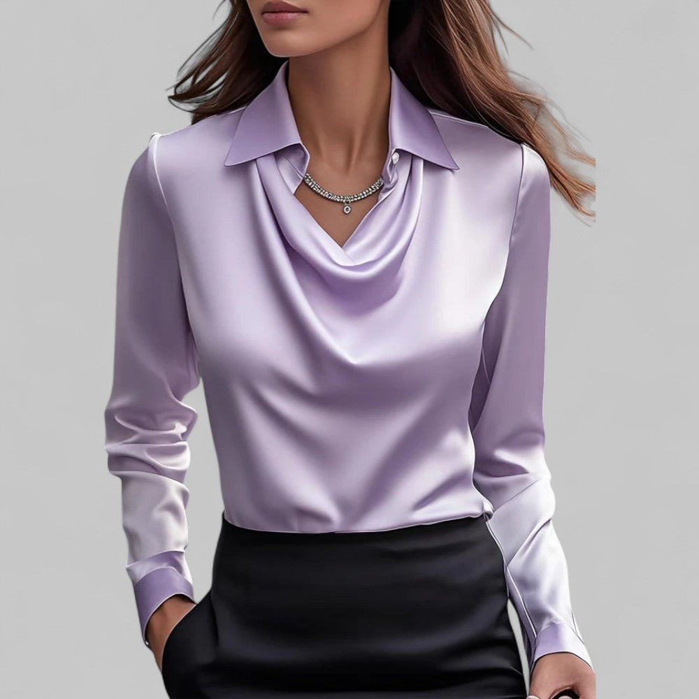 Blusa Mujer Satinada Cuello Drapeado Elegante