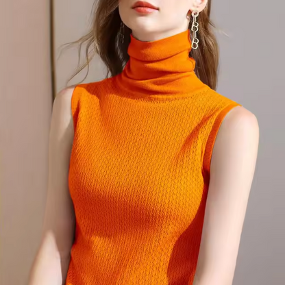 Top de punto cuello alto sin mangas