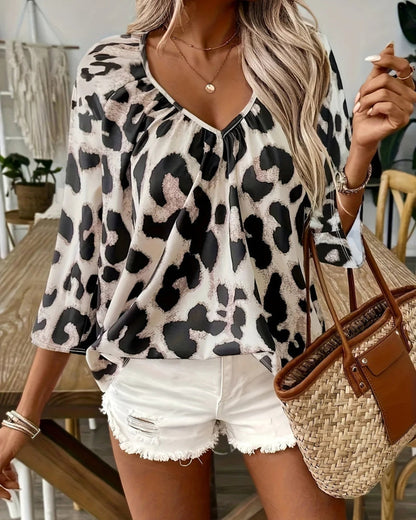 Blusa Leopard Estampado Elegante Manga Larga