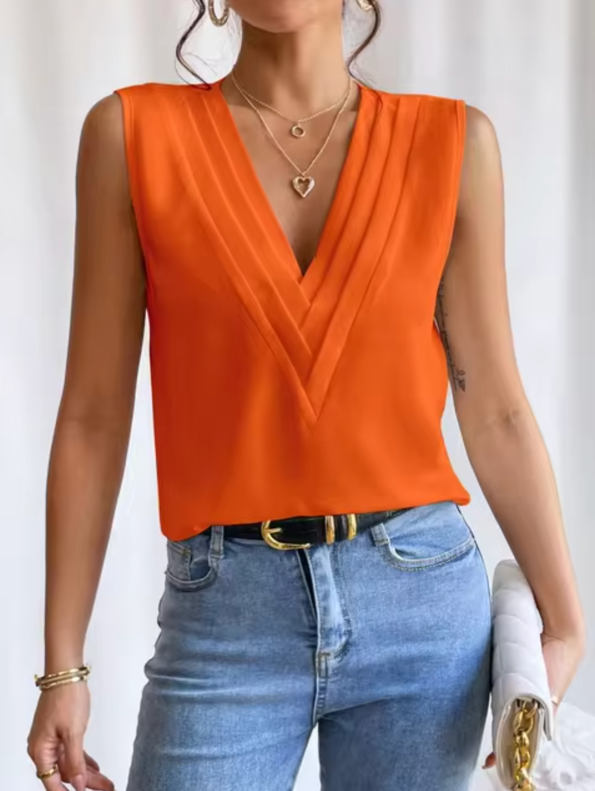 Top de Mujer sin Mangas Cuello en V Elegante