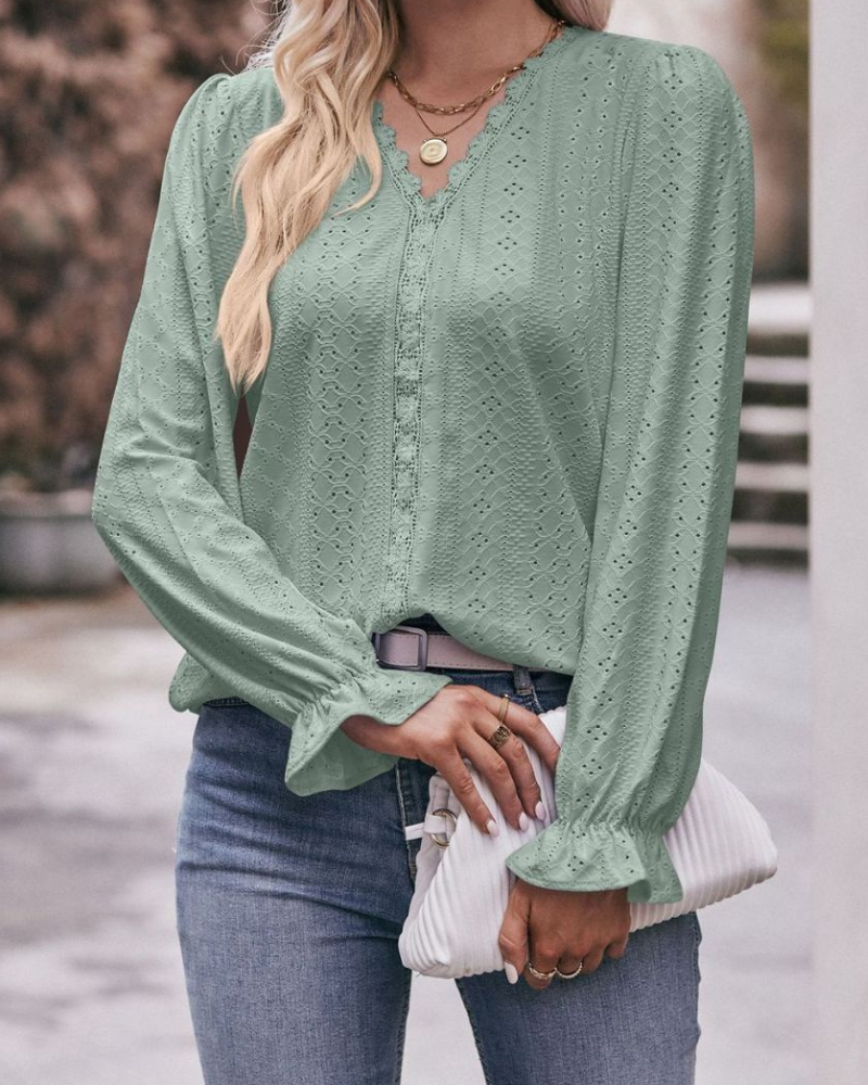 Blusa Femenina Cuello V Manga Ancha