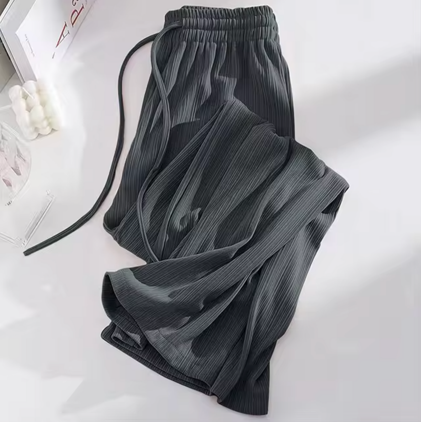 Pantalón Elegante de Seda Glaciar Alta Cintura