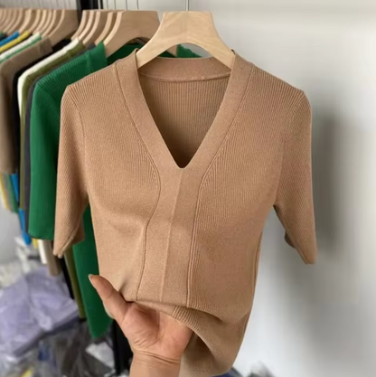 Camisa de punto cuello en V suave
