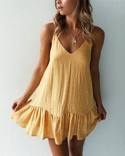 Vestido Corto Lino Fresco con Encajes
