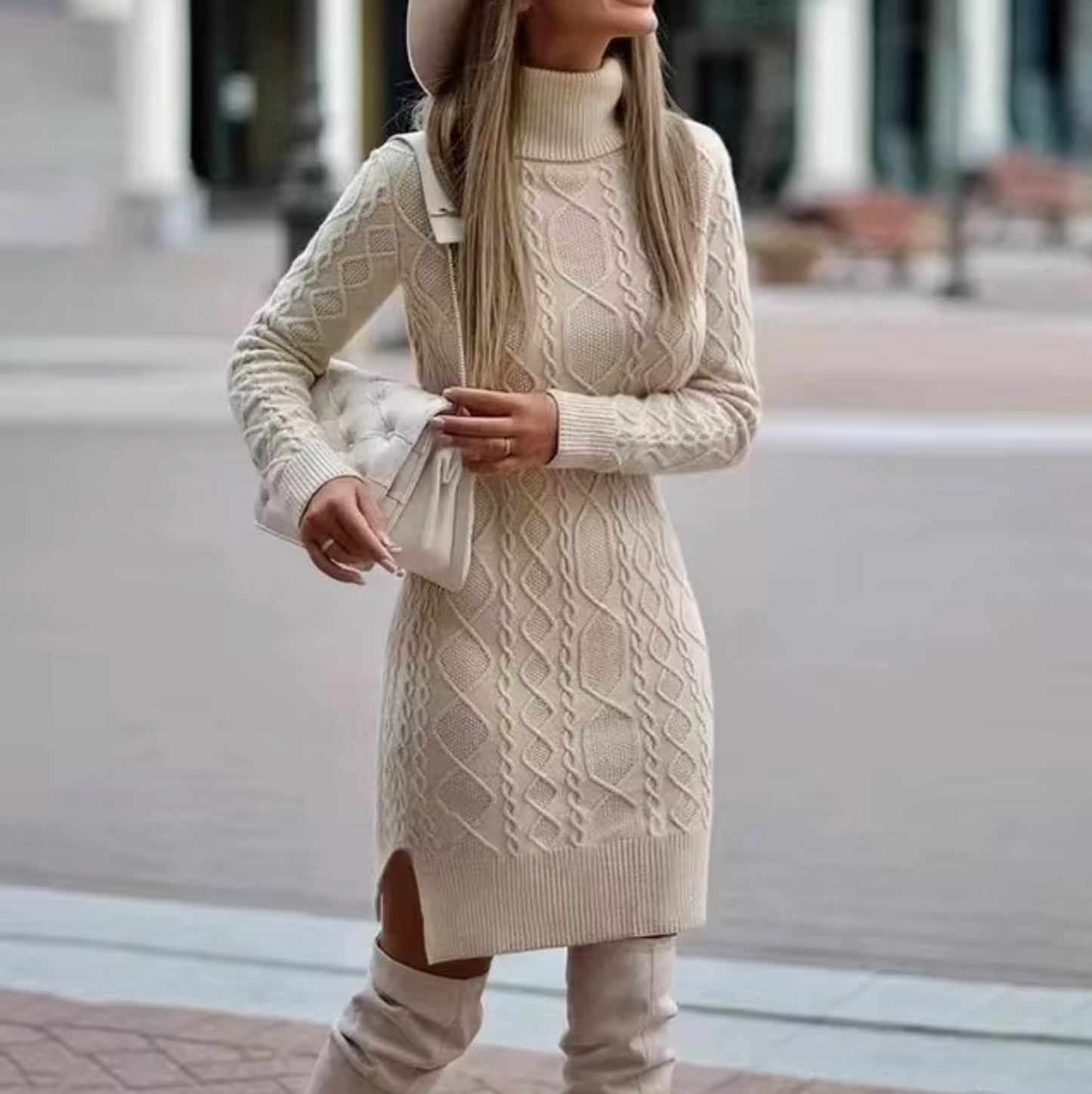 Vestido Cuello Alto Mujer Invierno