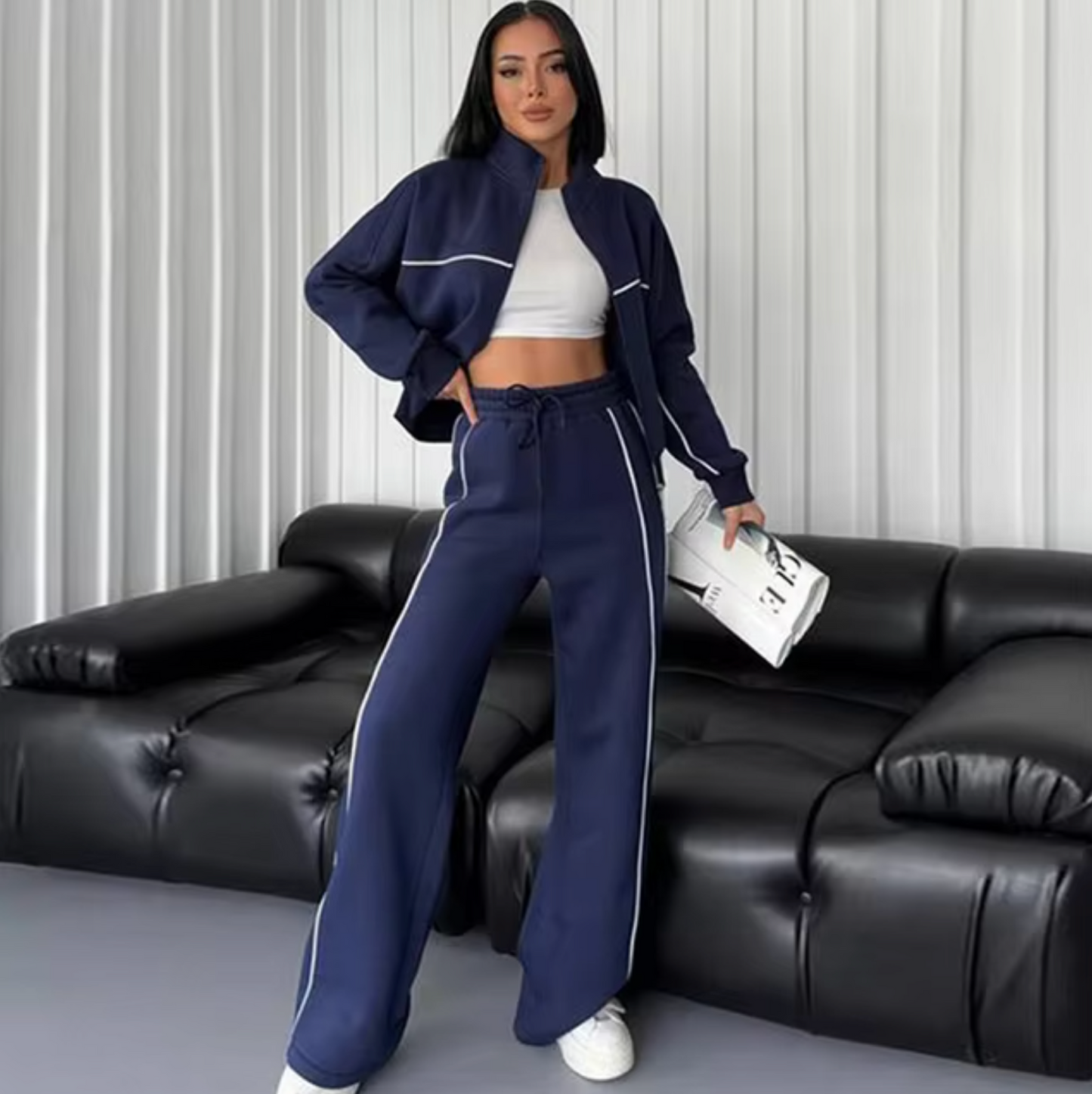 Conjunto Mujer Punto Cuello Alto Abrigado