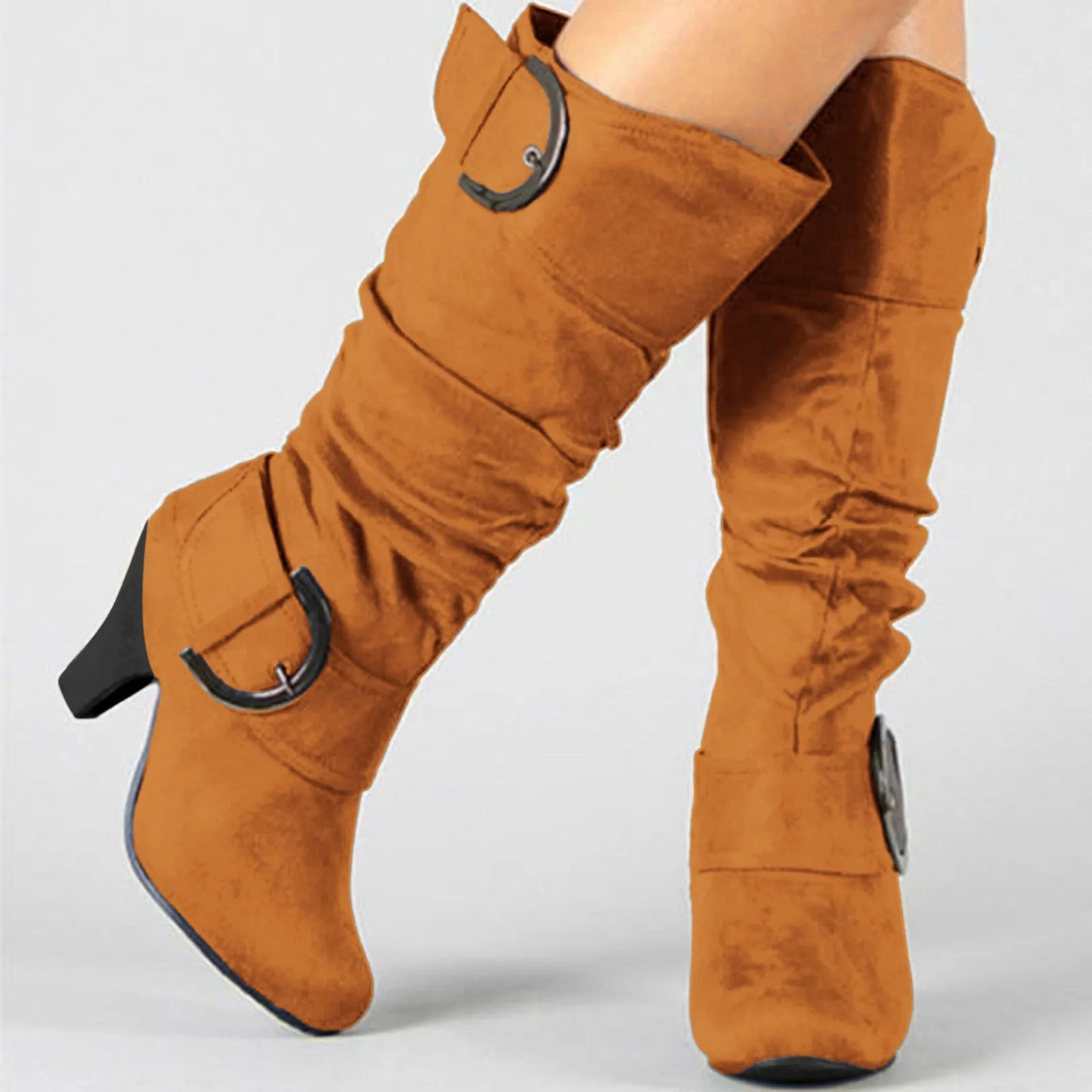 Botas Mujer Altas Confortables Hebilla Plateada