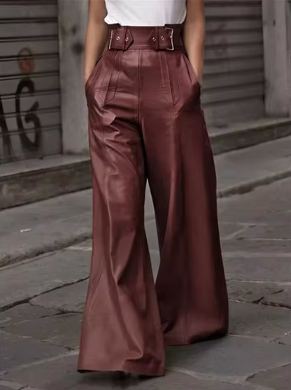 Pantalón Piel Amplio Mujer Elegante