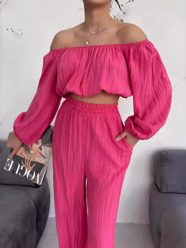 Conjunto Mujer Crop Top y Pantalón Ancho Elegante - Vestiria