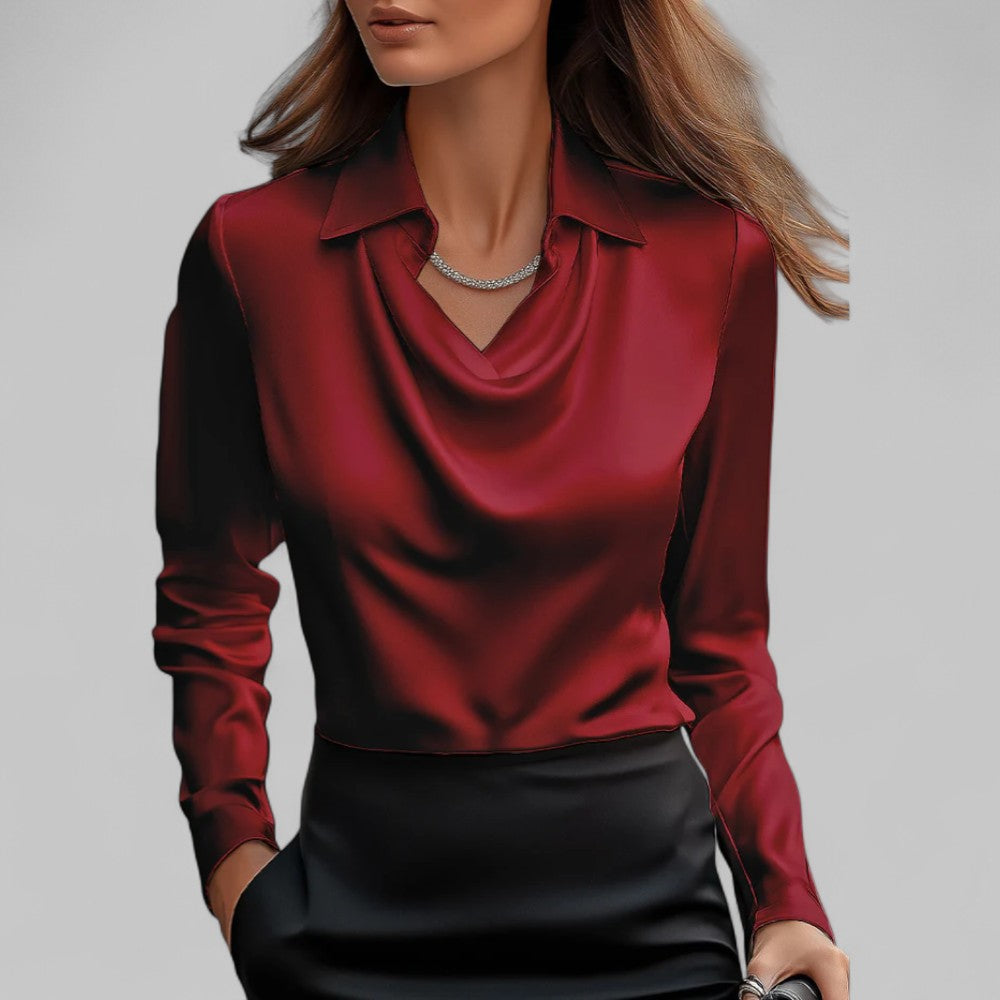 Blusa Mujer Satinada Cuello Drapeado Elegante