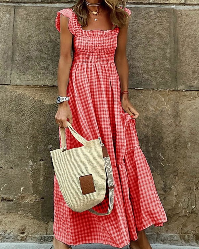 Vestido Largo Verano Cuadriculado Elegante