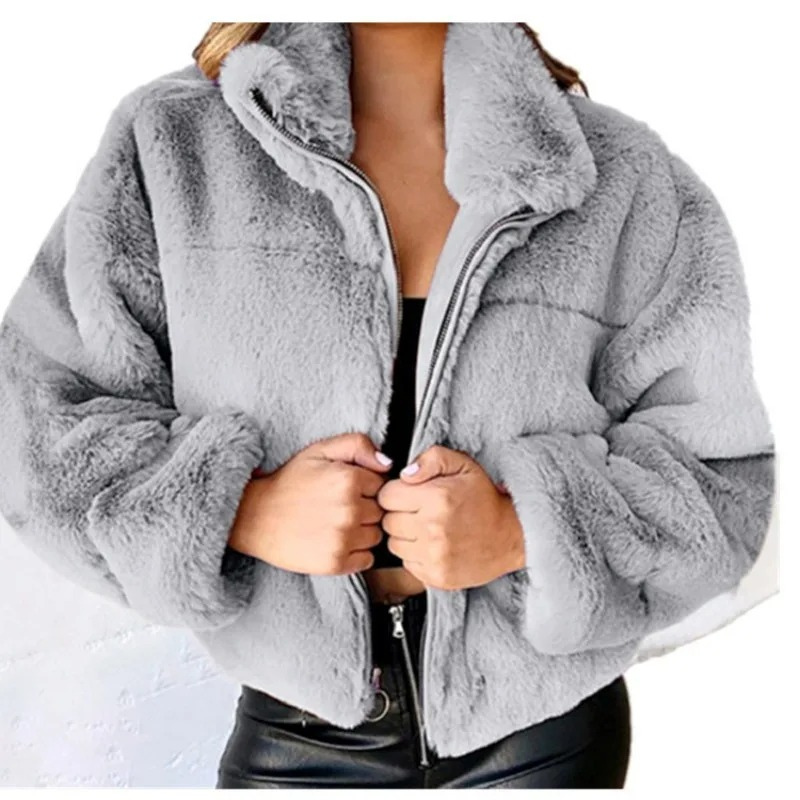 Chaqueta Teddy Mujer Corta Cremallera