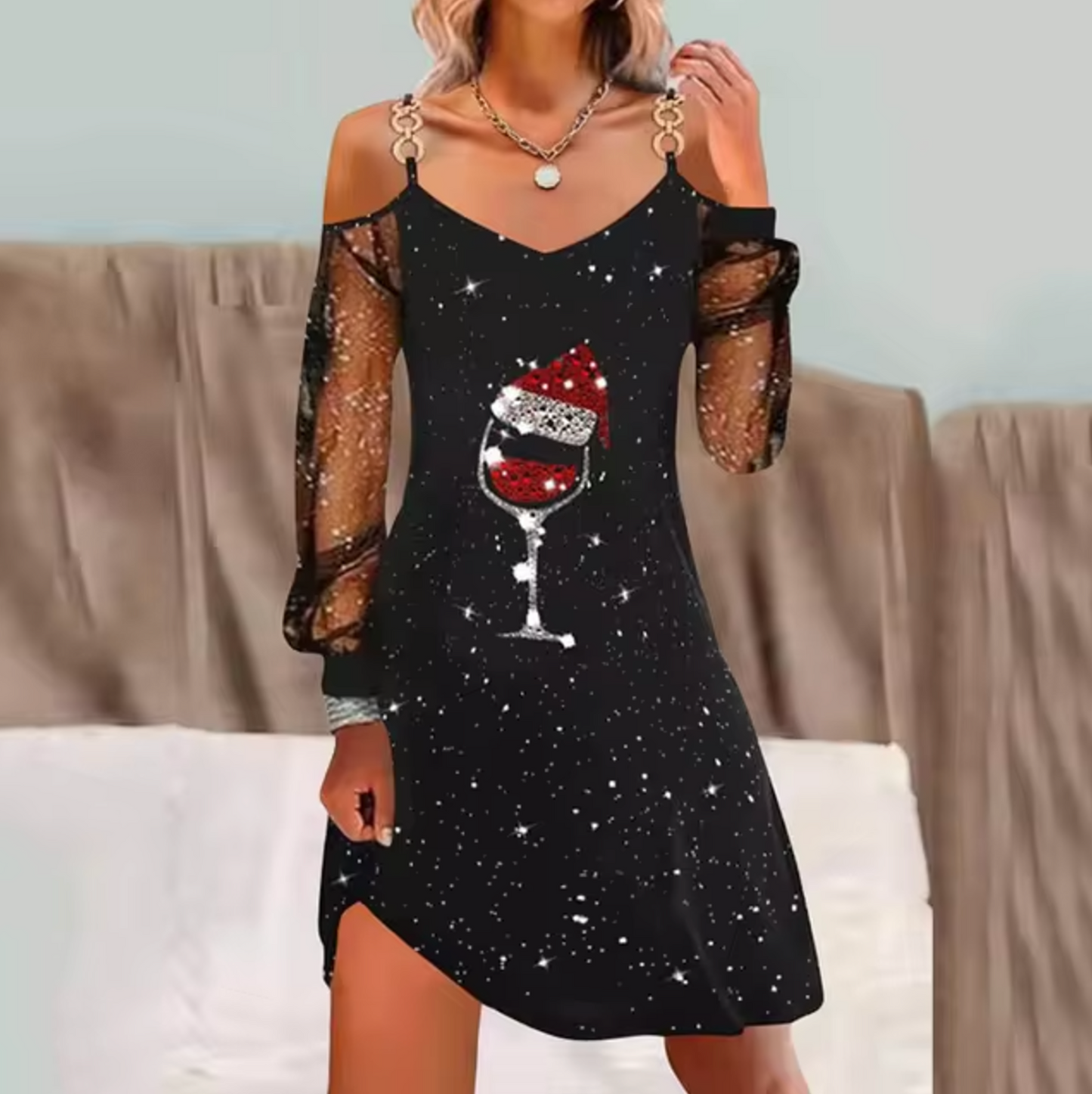 Vestido Noche Glamuroso con Mangas Abiertas