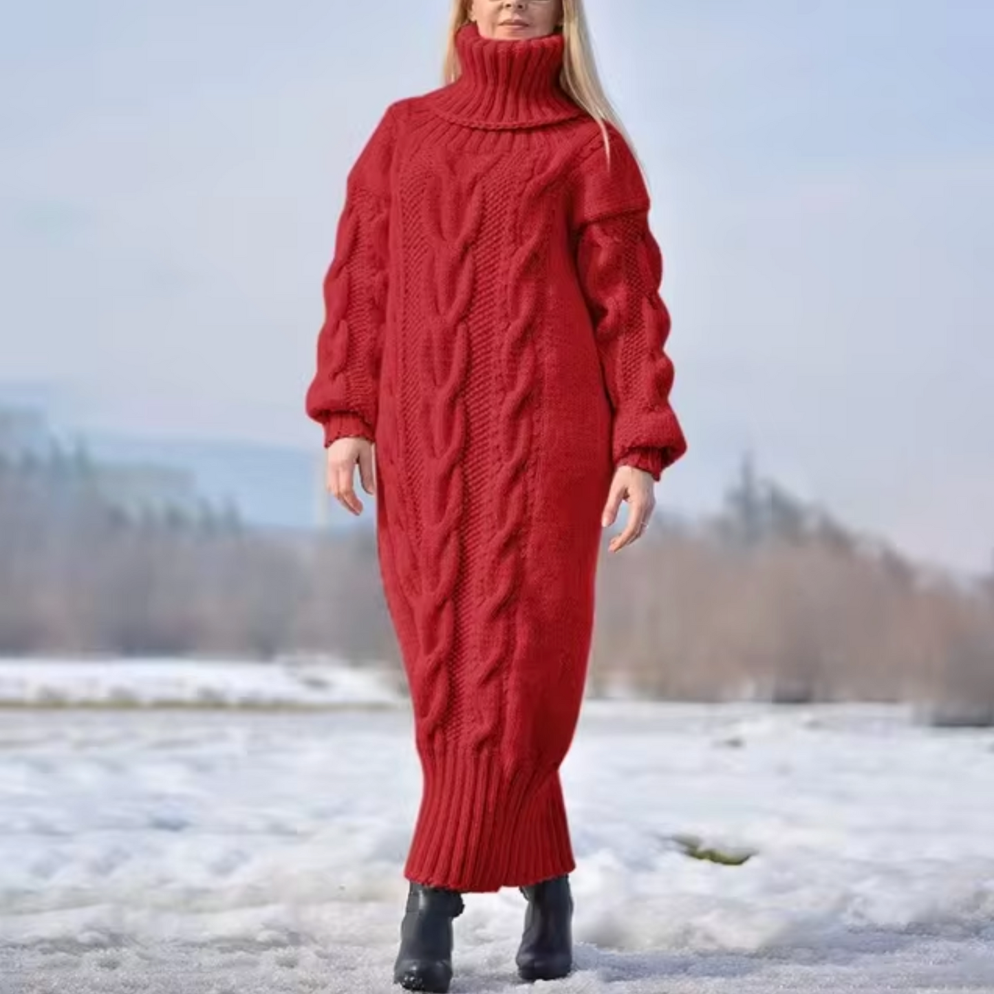 Vestido Largo Cuello Alto Mujer Invierno