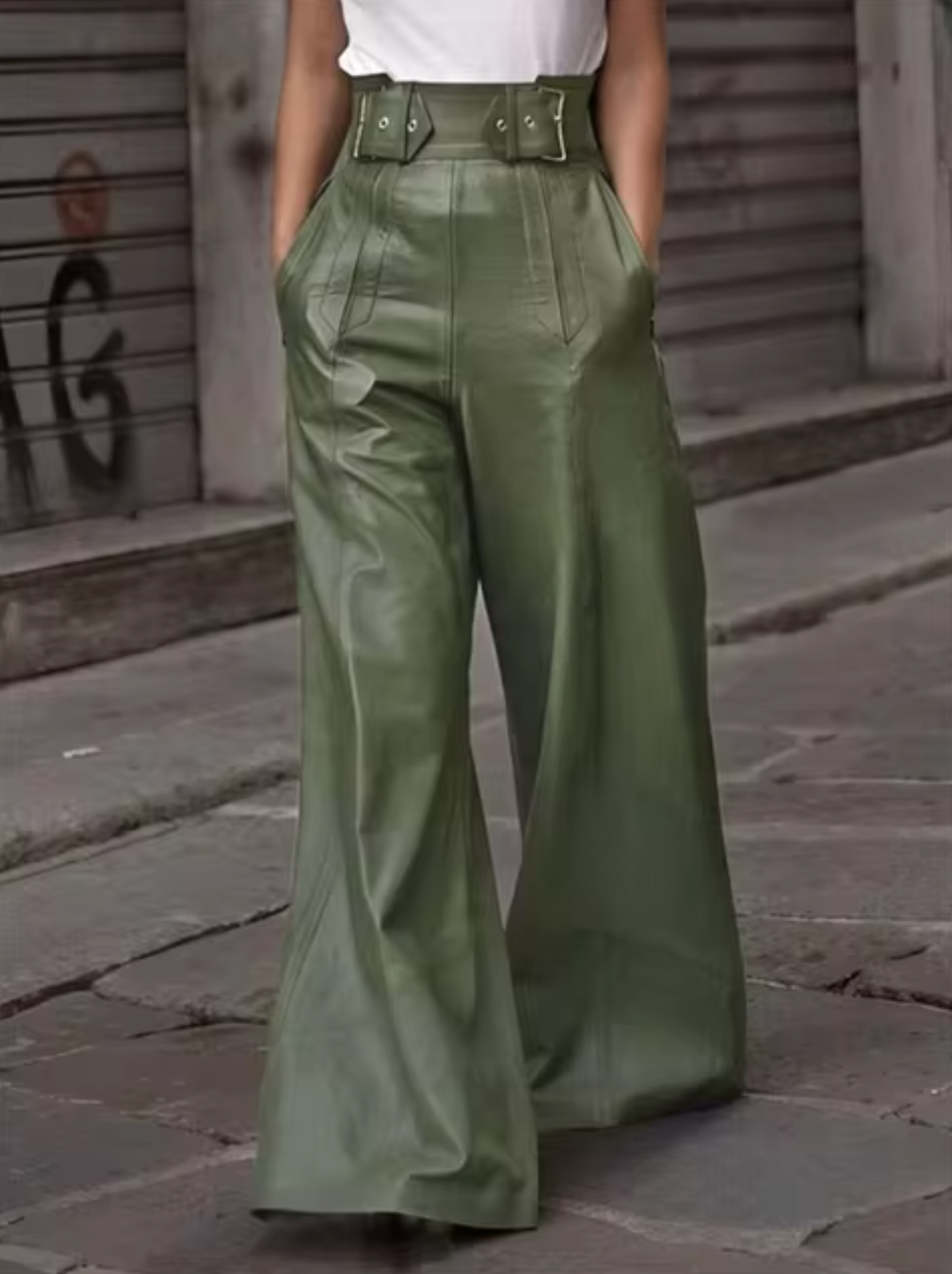 Pantalón Cuero Falso Mujer Alto Cintura