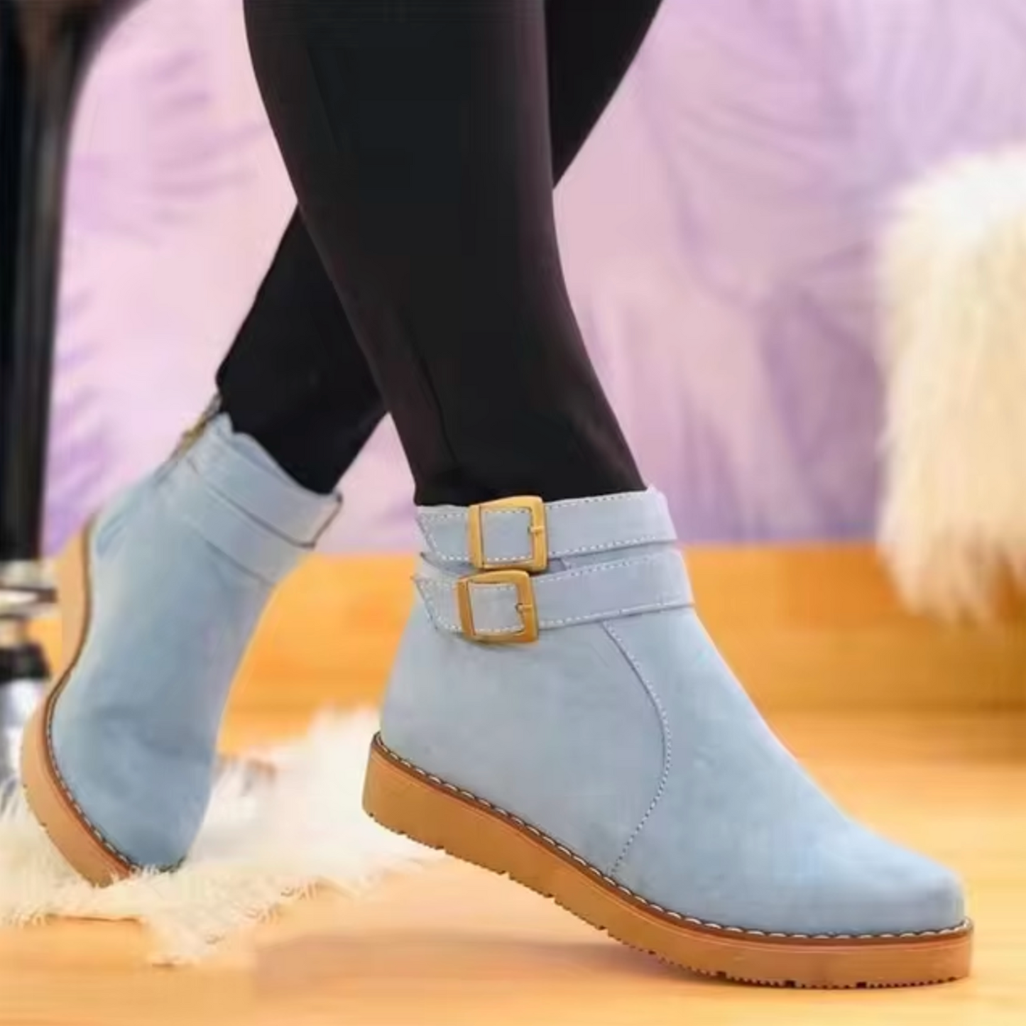 Botas Cuero Clásicas con Tiras de Hebilla