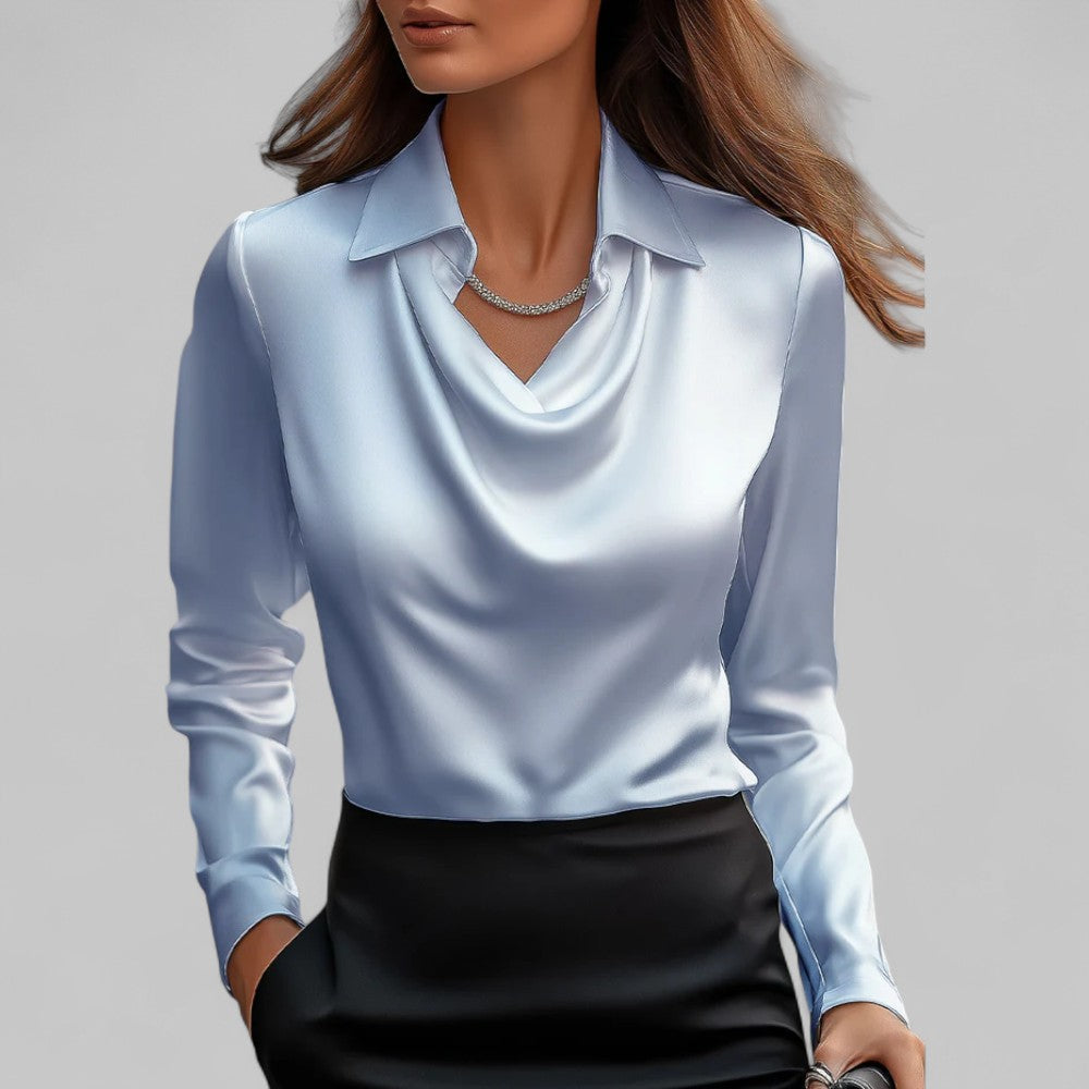 Blusa Mujer Satinada Cuello Drapeado Elegante
