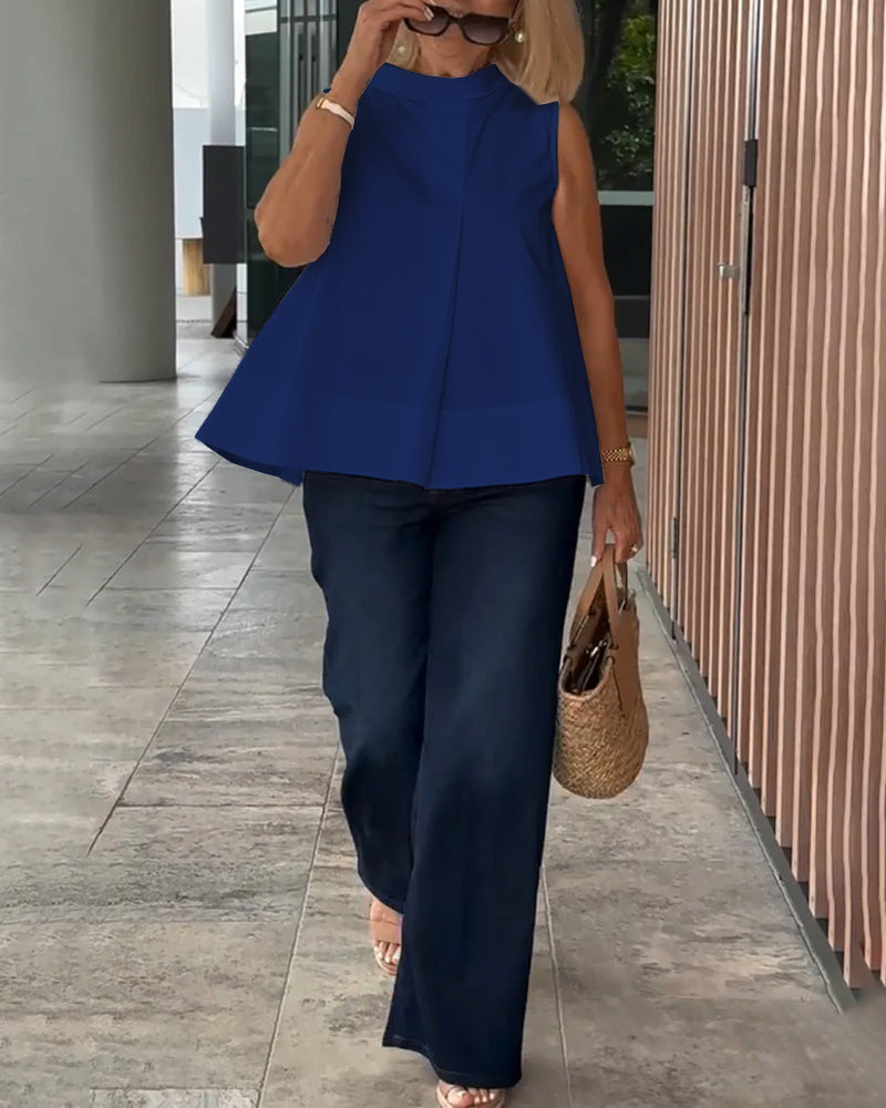 Top cuello alto sin mangas elegante mujer