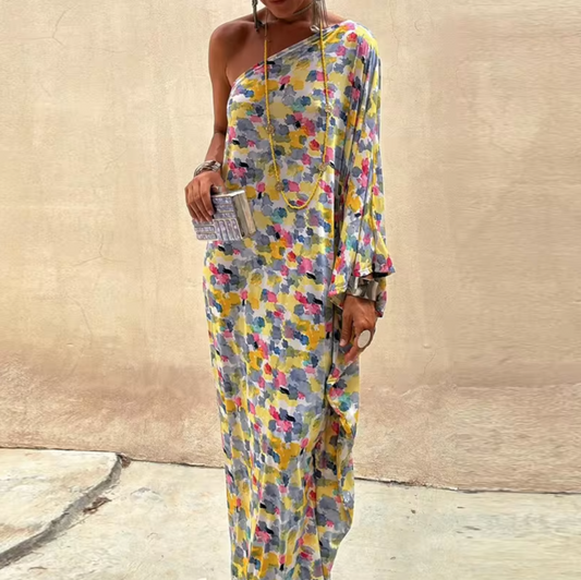 Vestido Largo Floral Asimétrico Elegante - Vestiria