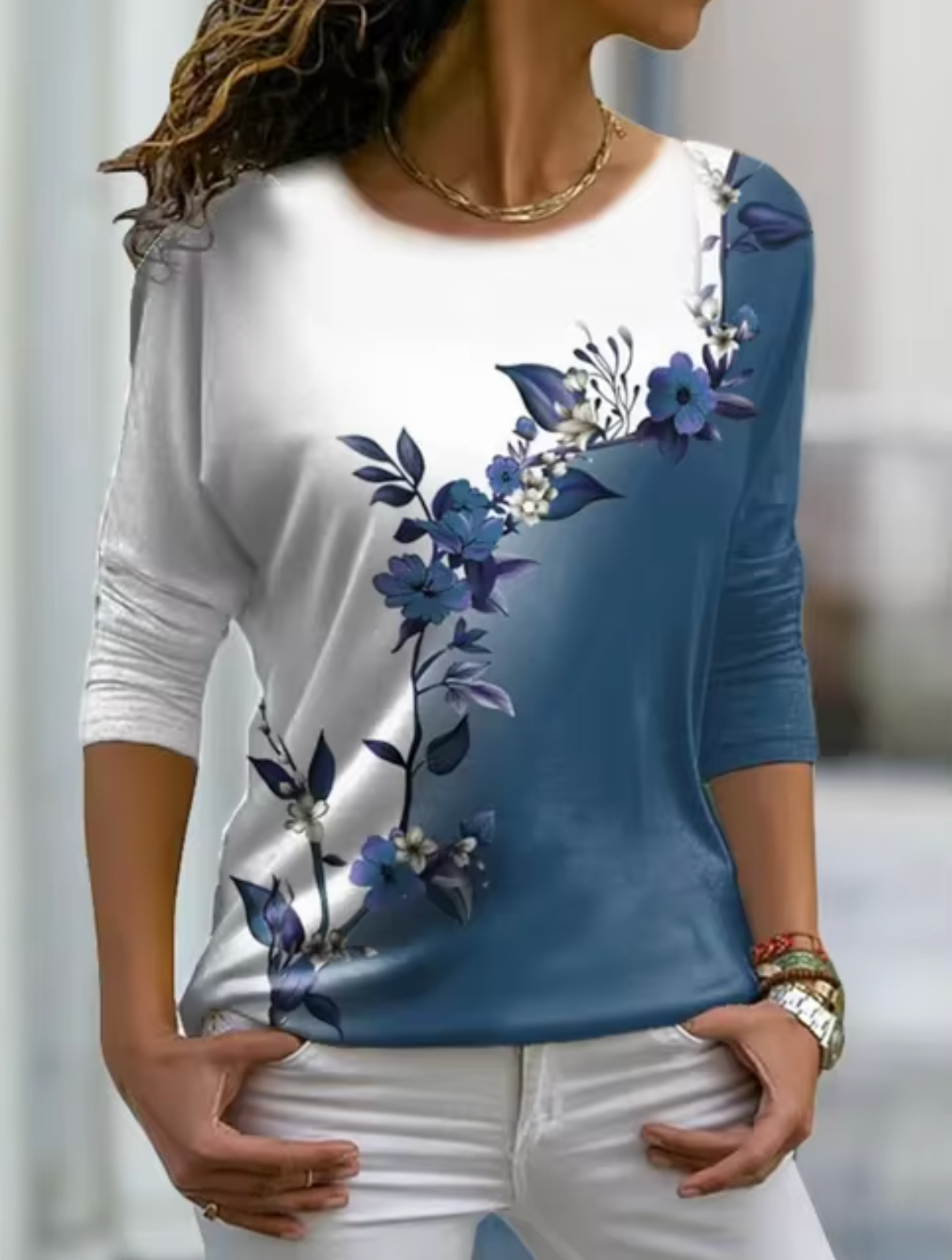 Camiseta Mujer Flor Estilo Clásico