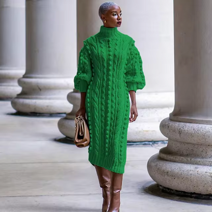 Vestido Mujer Canalé Elegante Cuello Alto