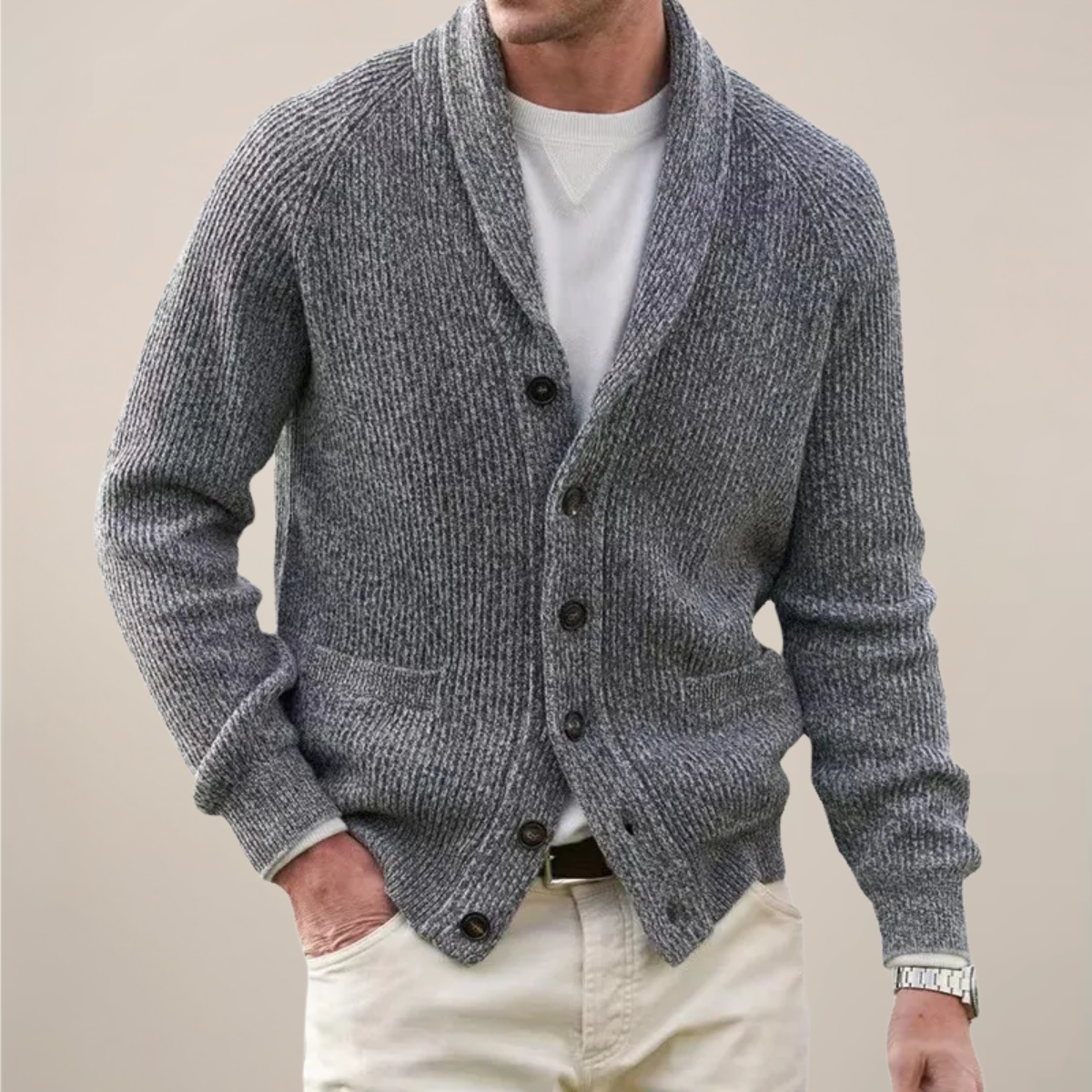 Cárdigan Hombre Primavera Cuello Chal