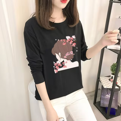 Camisa Negra Algodón Manga Larga Femenina