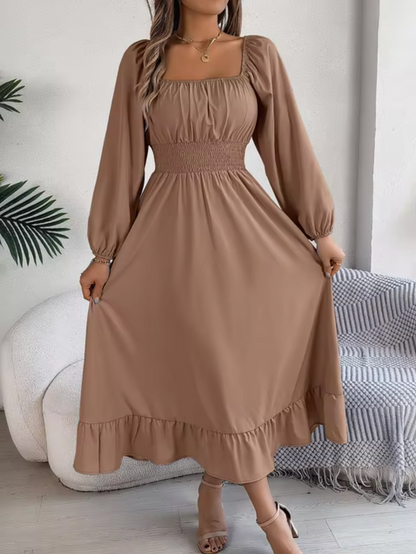 Vestido Mujer Cintura Alta con Mangas Voladas