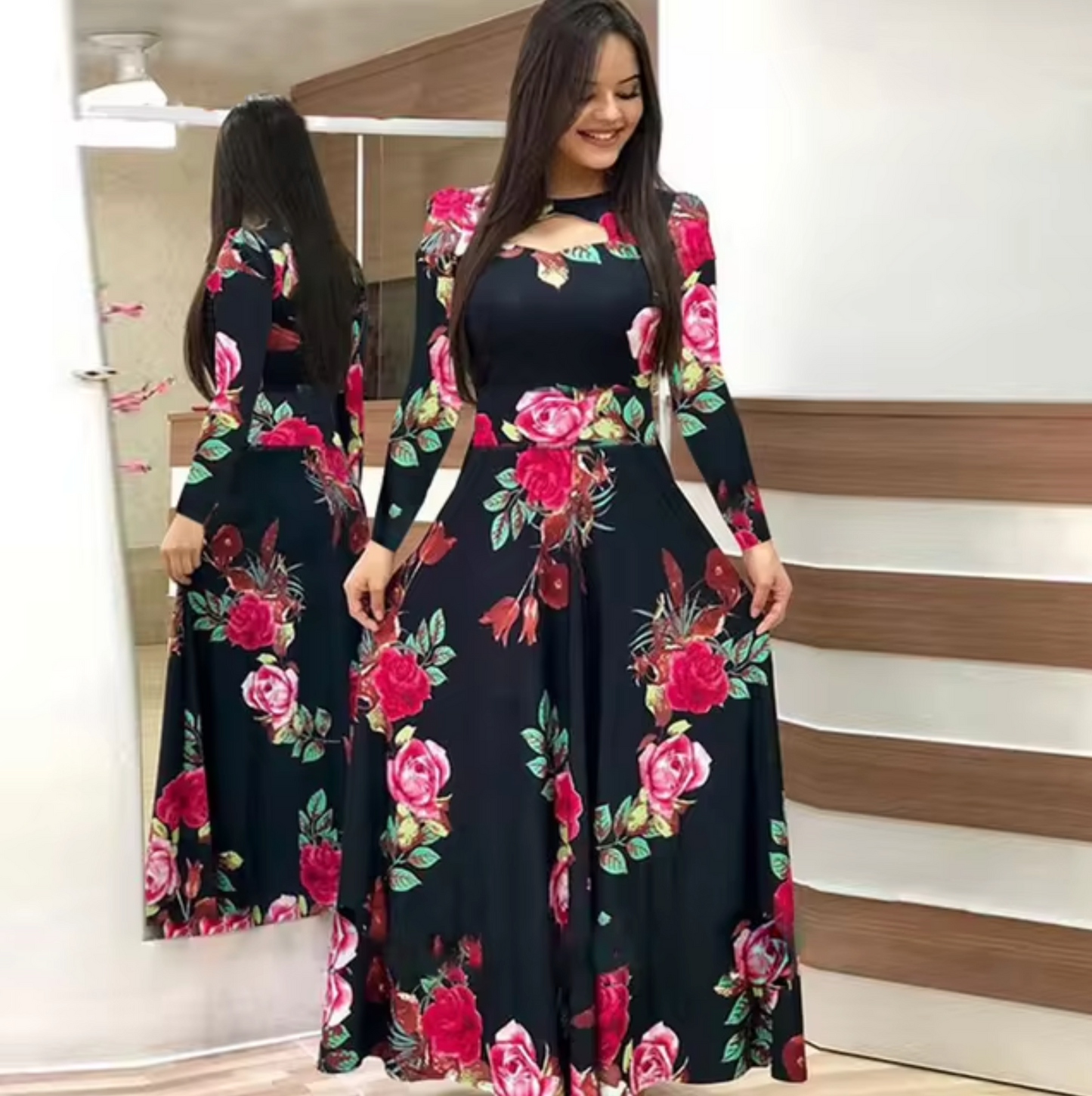 Vestido Maxi Floral Mujer Elegante