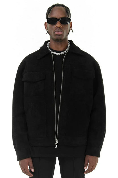 Chaqueta cuero funcional con cremallera hombre