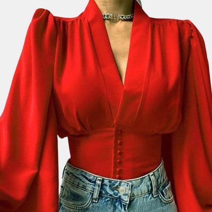 Blusa Mujer Elegante Mangas Rizadas
